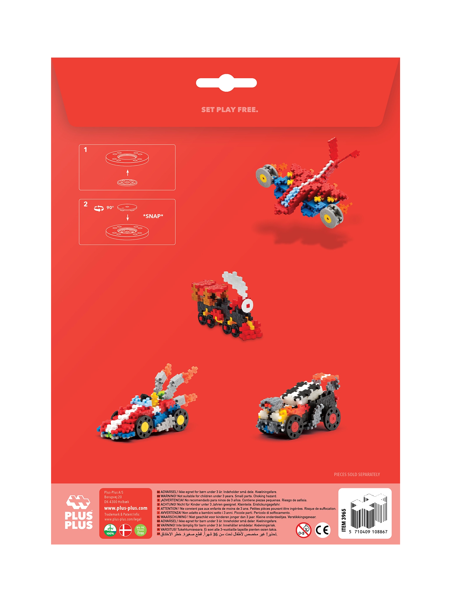 Byggeplader og hjul i sort, grå, rød og gul