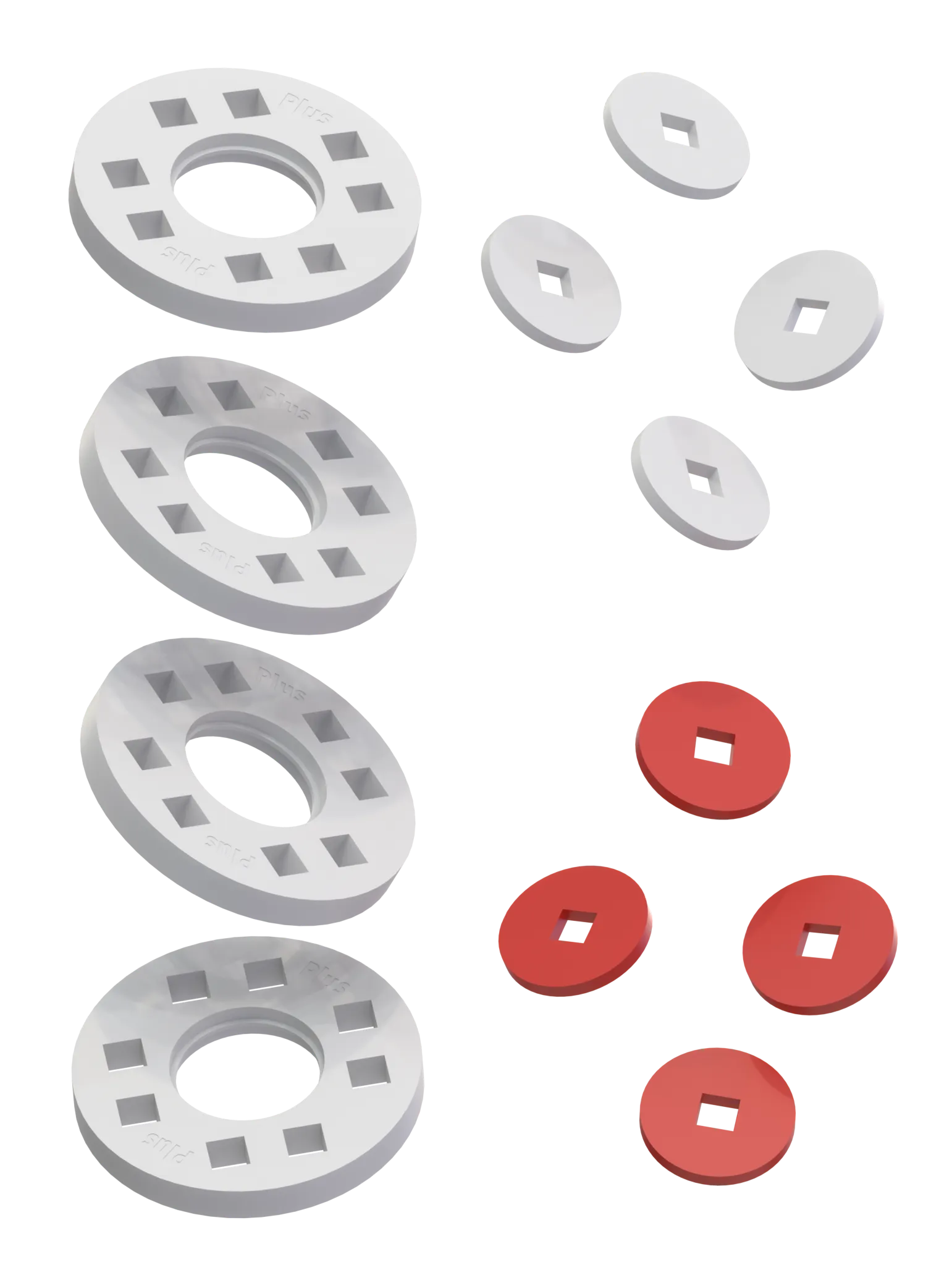 Hjul - 4 Hvide hjul med 4 hvide og 4 røde samleled