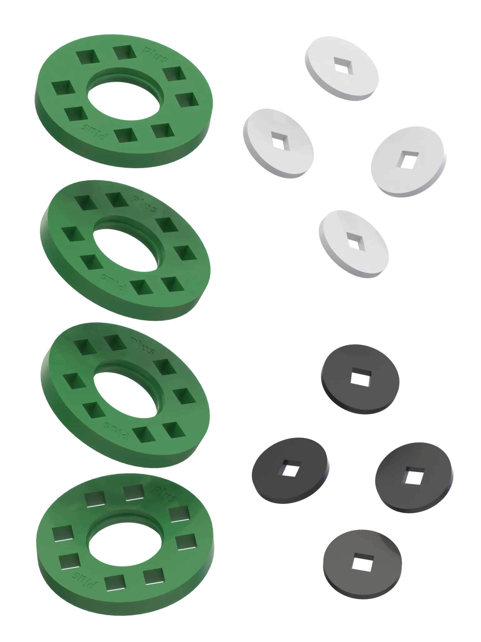 Hjul - 4 Grønne hjul med 4 hvide og 4 sorte samleled