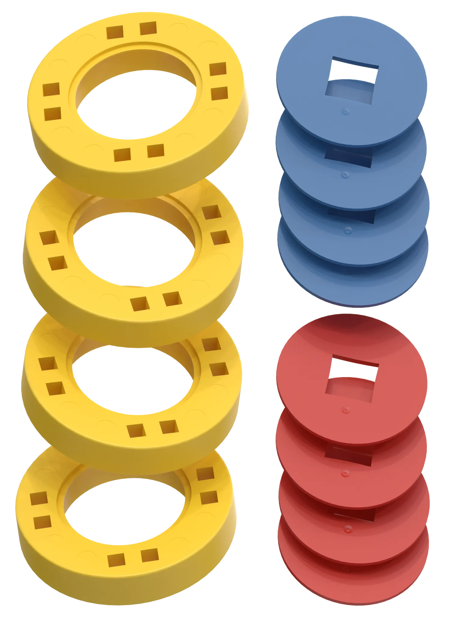 BIG Hjul - 4 Gule hjul med 4 blå og 4 røde samleled