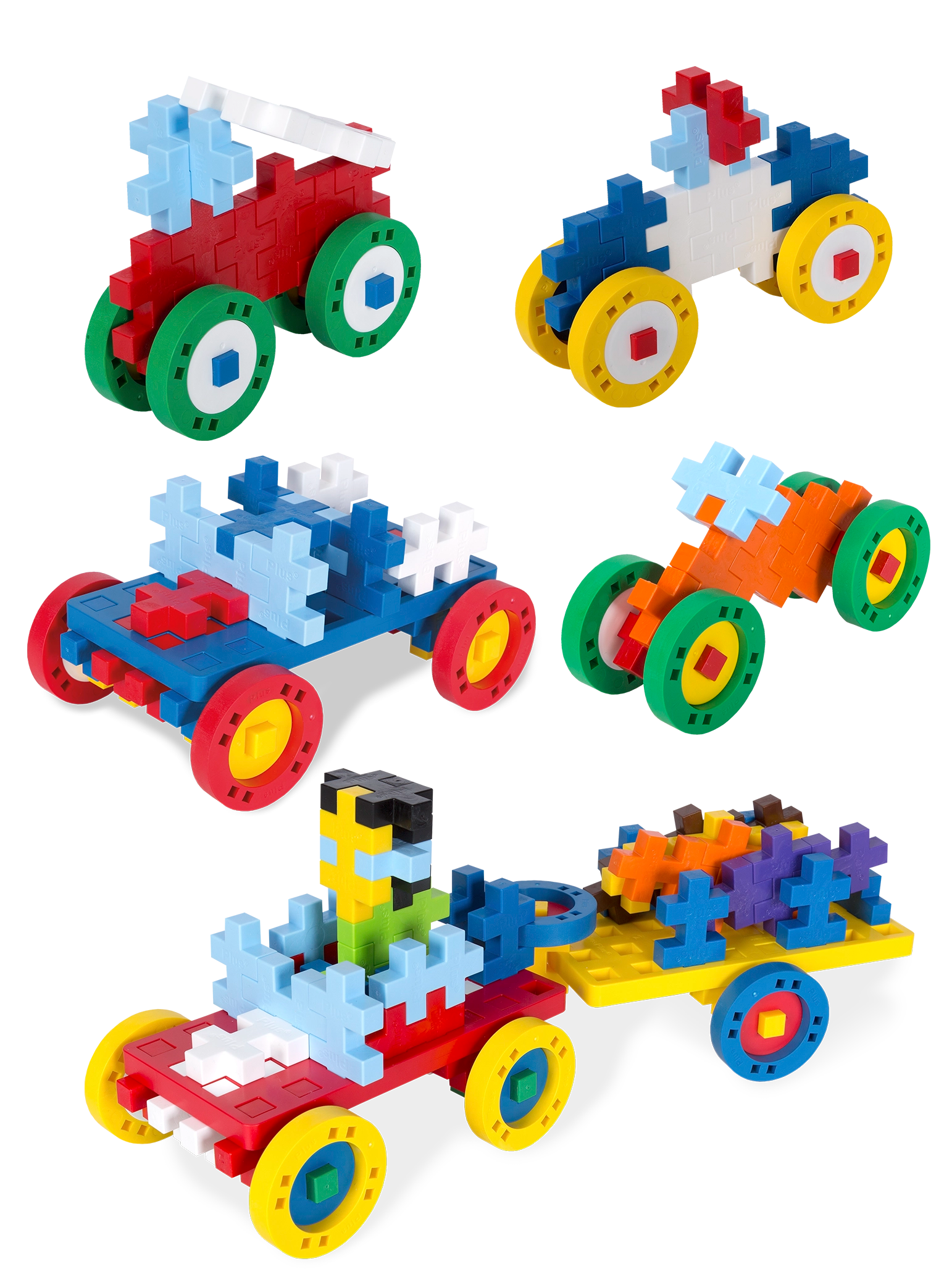 BIG Hjul - 4 Grå hjul med 4 blå og 4 røde samleled